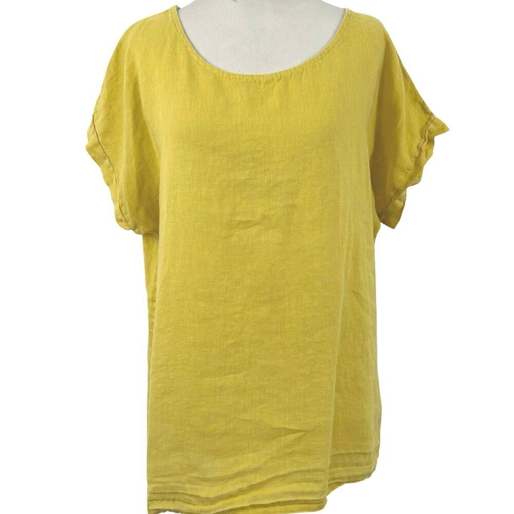 Terzo Millennio Linen Top Made Italy Mustard Short Sleeve Boho Women L